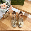 GUCCI Crochet platform Espadrilles Rose Tan Leather