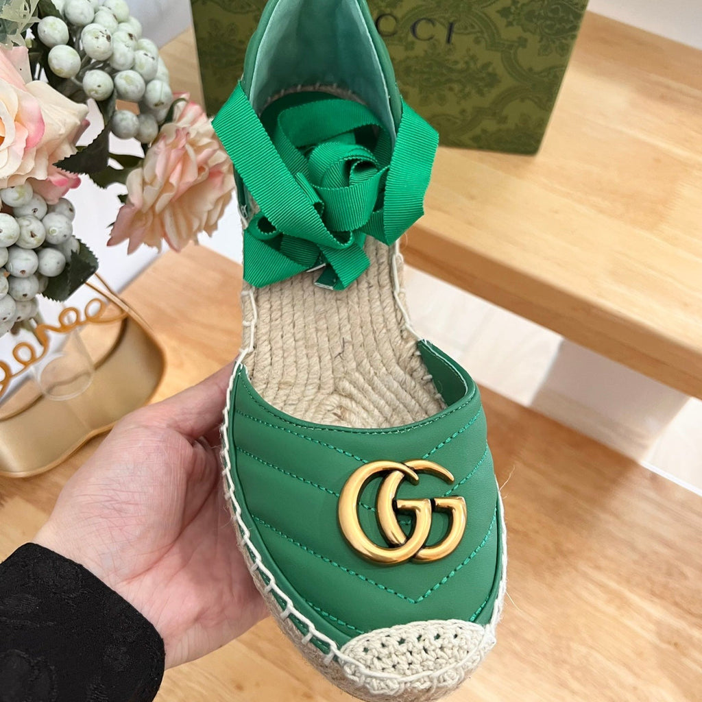 GUCCI Crochet platform Espadrilles Jade Green