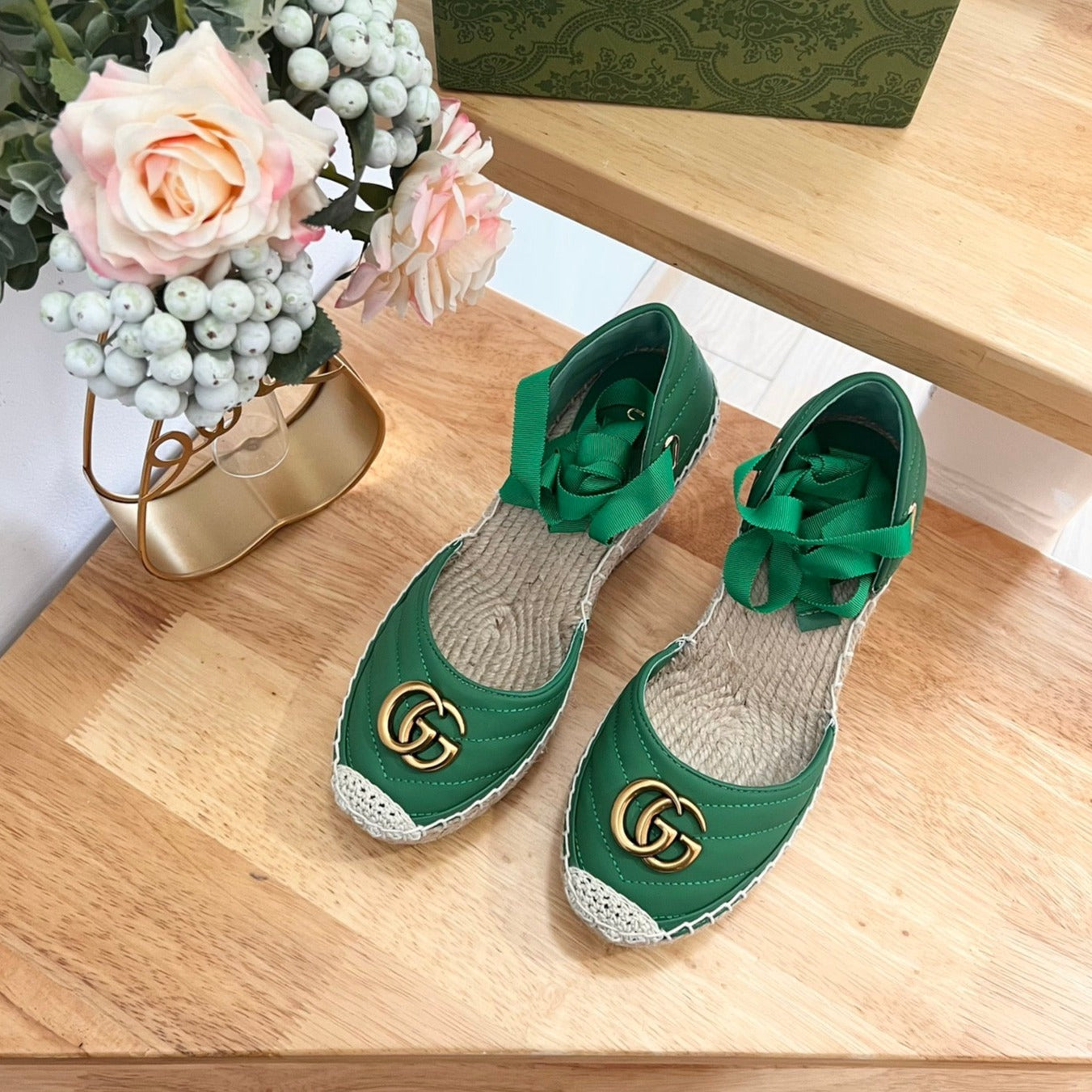 GUCCI Crochet platform Espadrilles Jade Green