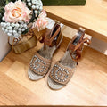 GUCCI Women High Sandal Shoes Brown Caramel