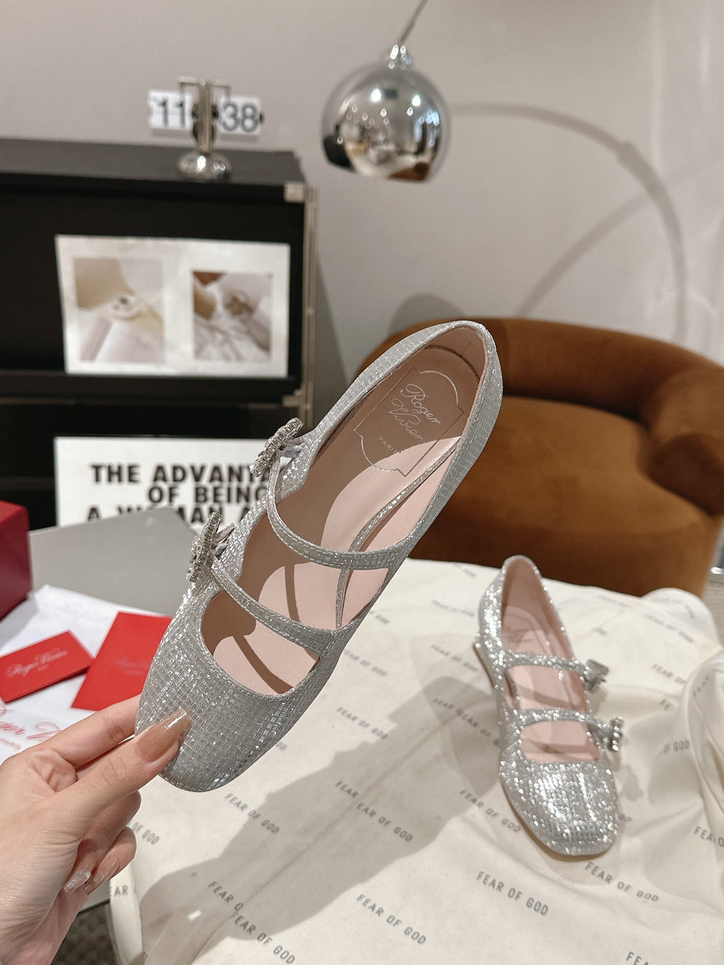 MINI TRES VIVIER STRASS BUCKLE BABIES BALLERINAS IN SILVER CALFSKIN FULLY EMBELLISHED CRYSTALS