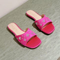 LOUIS VUITTON LV WOMEN FLAT MULE IN DEEP PINK SATIN WITH RHINESTONE
