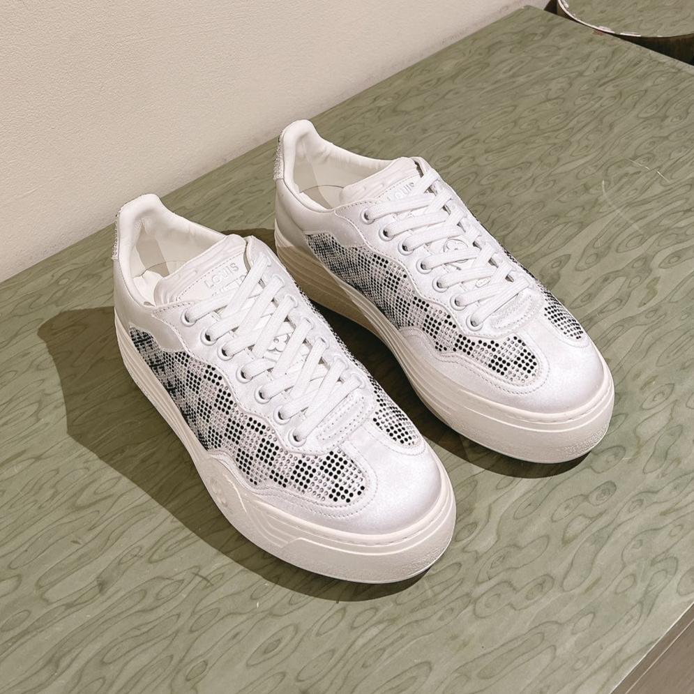 LOUIS VUITTON LV GROOVY SNEAKER IN WHITE MIX BLACK DAMIER STRASS AND CALFSKIN