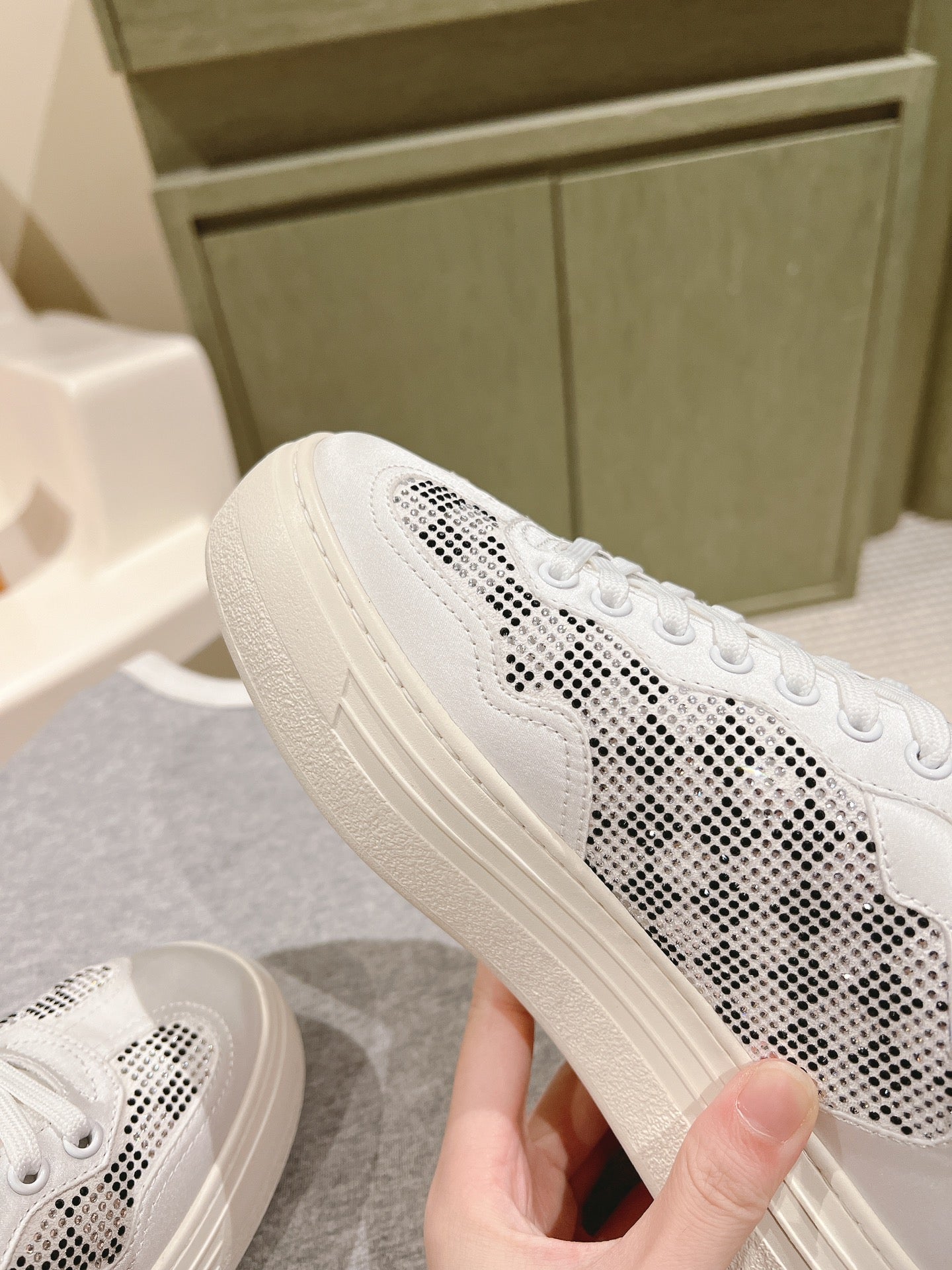 LOUIS VUITTON LV GROOVY SNEAKER IN WHITE MIX BLACK DAMIER STRASS AND CALFSKIN