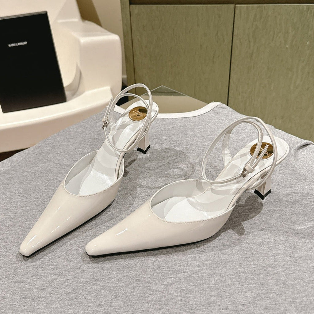 LOUIS VUITTON AIMÉE HIGH 8 CM SLINGBACK PUMPS IN WHITE PATENT CALFSKIN