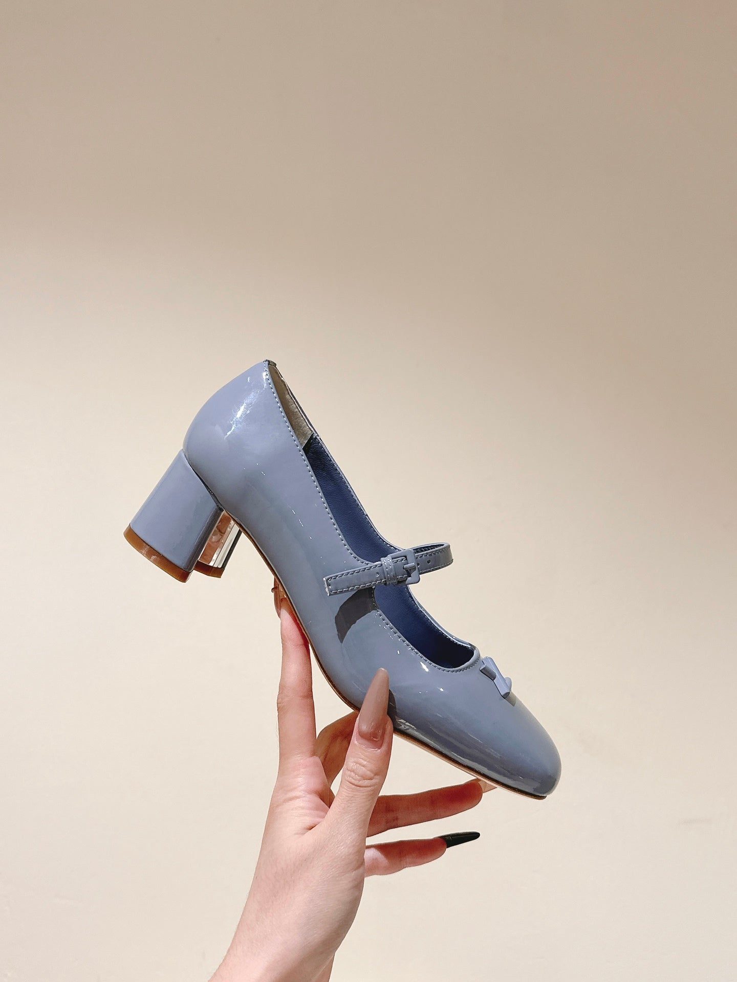 LOUIS VUITTON SWING HIGH MARY JANE 55 MM IN ICE BLUE PATENT CALFSKIN