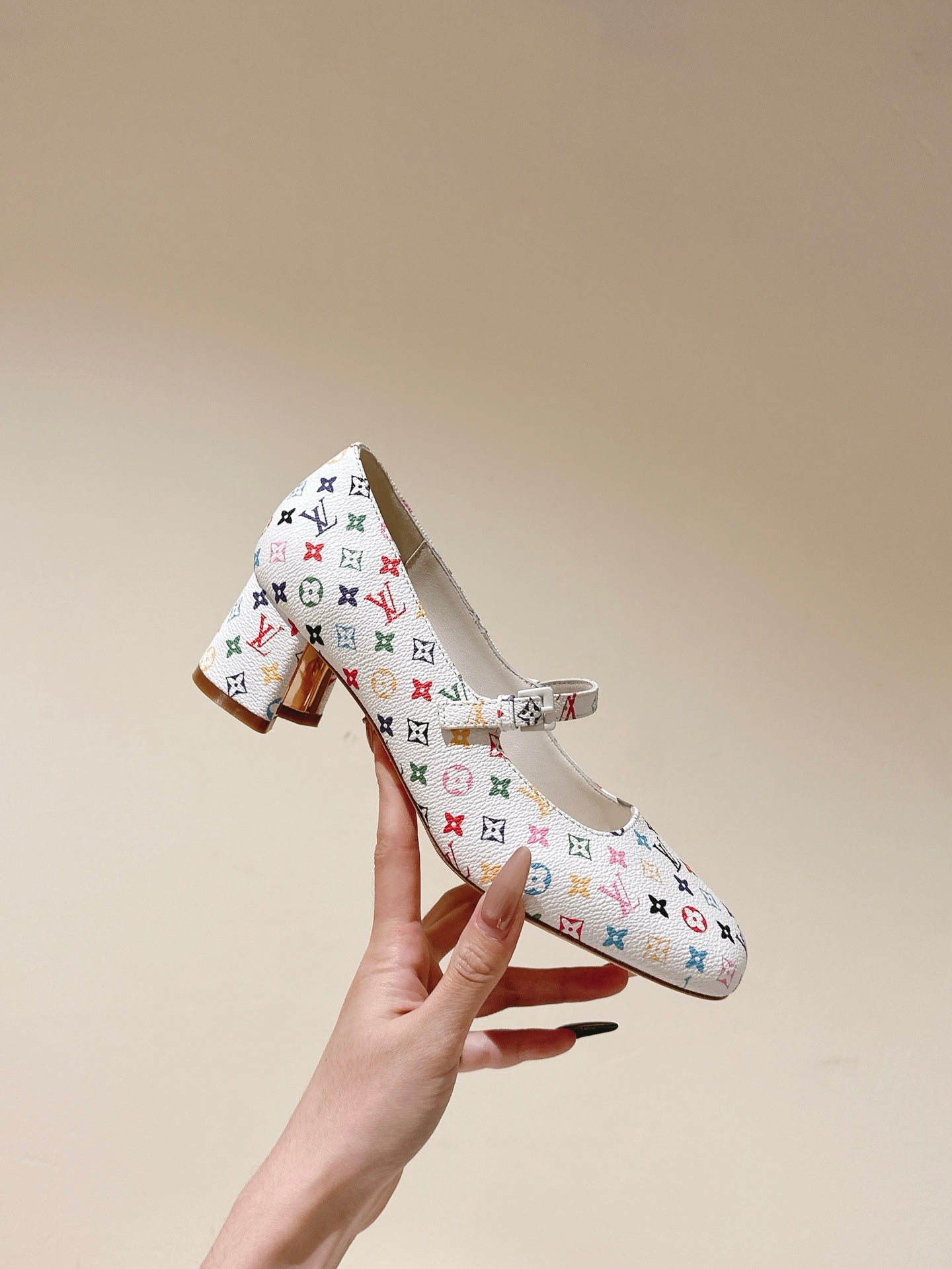 LOUIS VUITTON SWING HIGH MARY JANE 55 MM IN WHITE MONOGRAM CALFSKIN