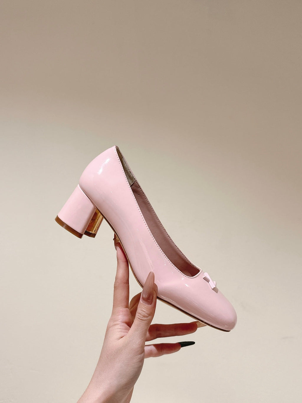 LOUIS VUITTON SWING HIGH PUMP 55 MM IN PALE PINK PATENT CALFSKIN