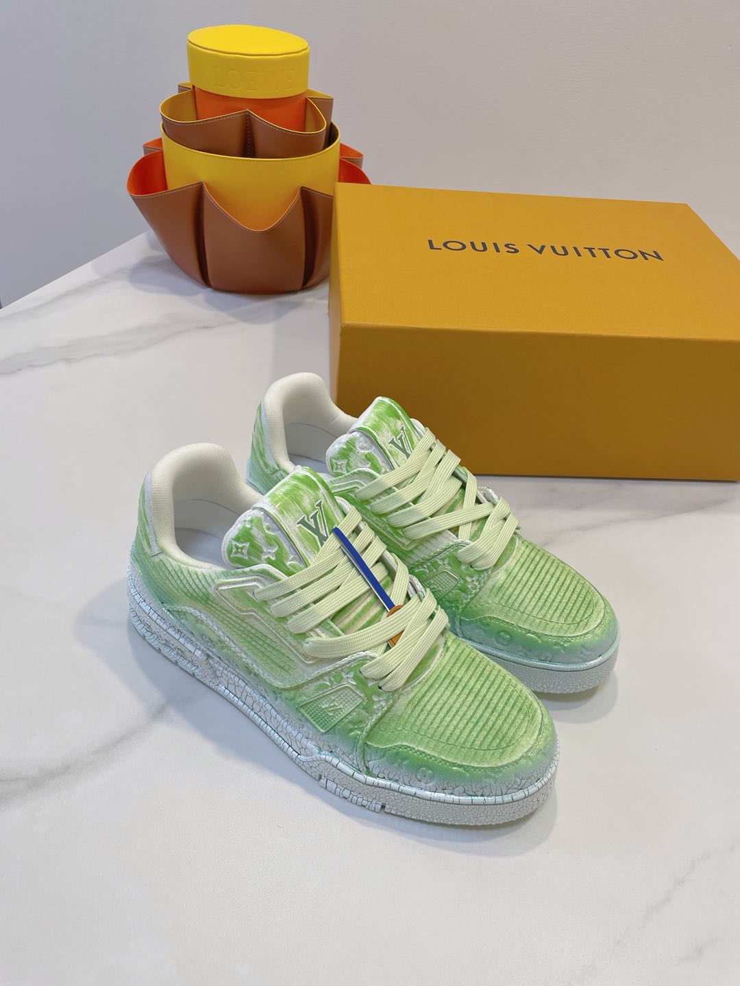 LOUIS VUITTON LV TRAINER MAXI SNEAKER IN GREEN PASTEL EMBOSSED CALFSKIN