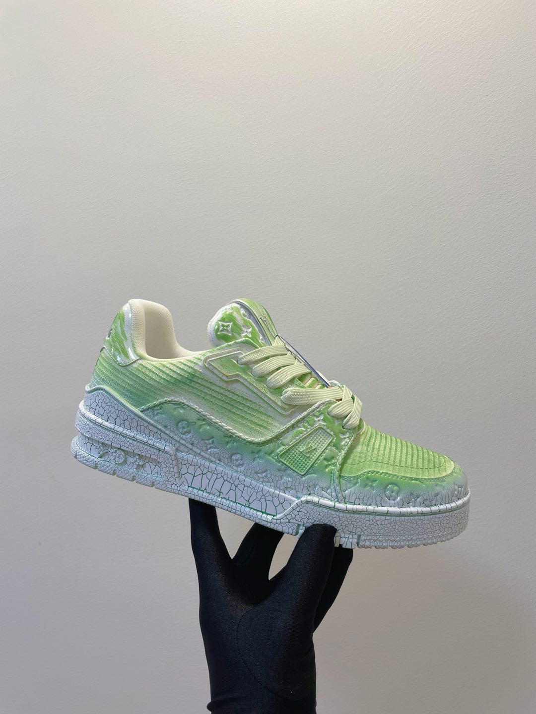 LOUIS VUITTON LV TRAINER MAXI SNEAKER IN GREEN PASTEL EMBOSSED CALFSKIN