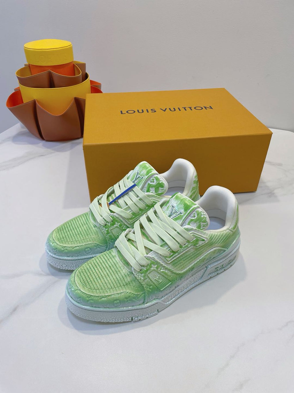 LOUIS VUITTON LV TRAINER MAXI SNEAKER IN GREEN PASTEL EMBOSSED CALFSKIN
