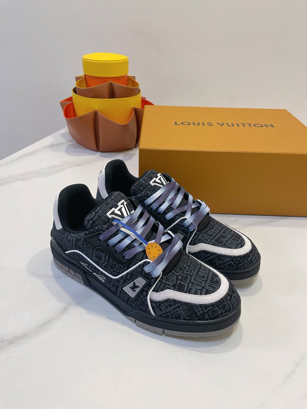 LOUIS VUITTON TRAINER SNEAKER IN BLACK MONOGRAM DENIM FABRIC