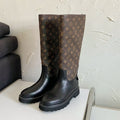 LOUIS VUITTON TERRITORY FLAT HIGH BOOT IN BLACK MIX CHOCOLATE BROWN MONOGRAM CALFSKIN