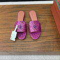 FLAT SLIPPERS IN PURPLE LAMBSKIN OSTRICH SKIN