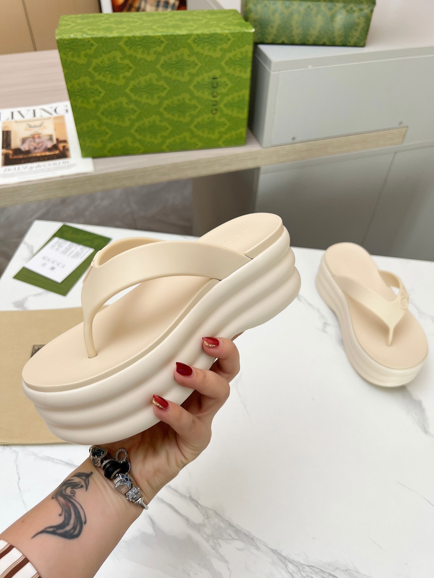 GUCCI THONG PLATFORM 5 CM IN BEIGE CREAM IMPORTED TPU