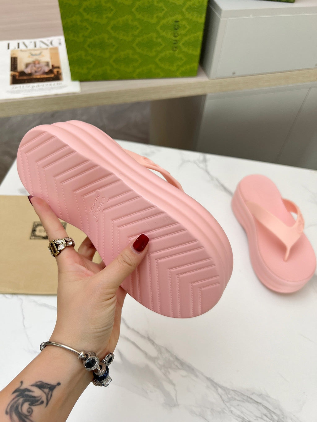 GUCCI THONG PLATFORM 5 CM IN LIGHT PINK IMPORTED TPU