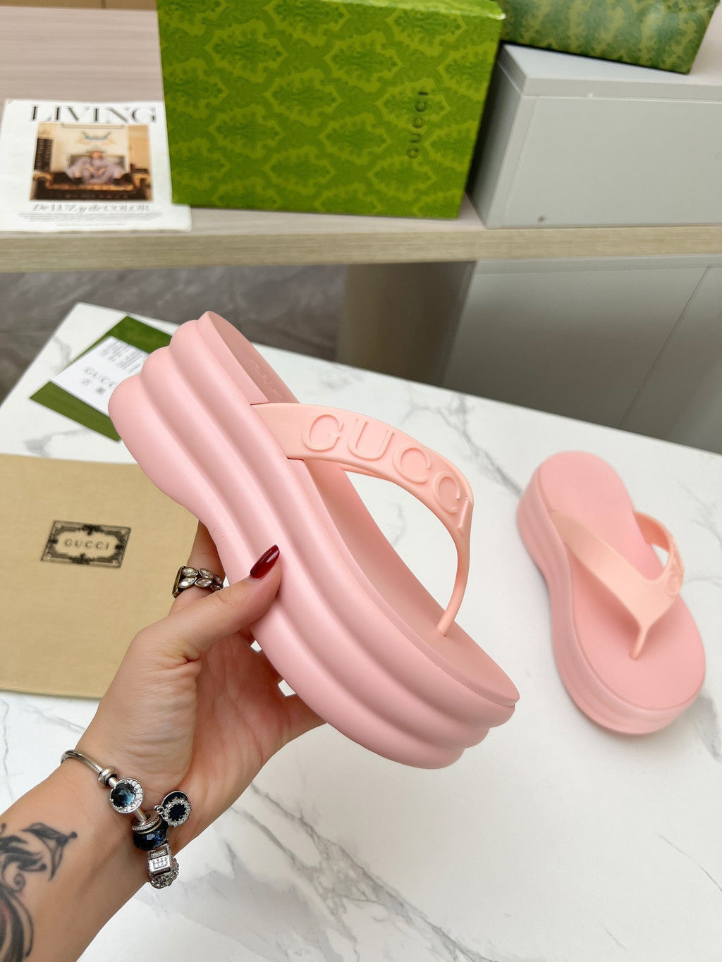 GUCCI THONG PLATFORM 5 CM IN LIGHT PINK IMPORTED TPU