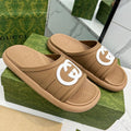 GUCCI PLATFORM SLIPPERS IN PEANUT BROWN IMPORTED TPU