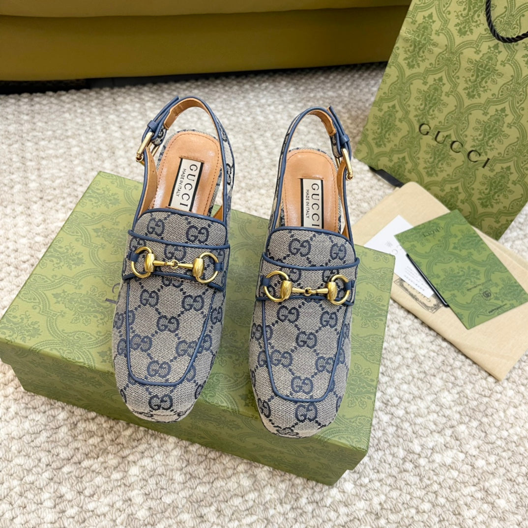 GUCCI HIGH - HEEL SLINGBACK WITH HORSEBIT LIGHT GRAY CALFSKIN