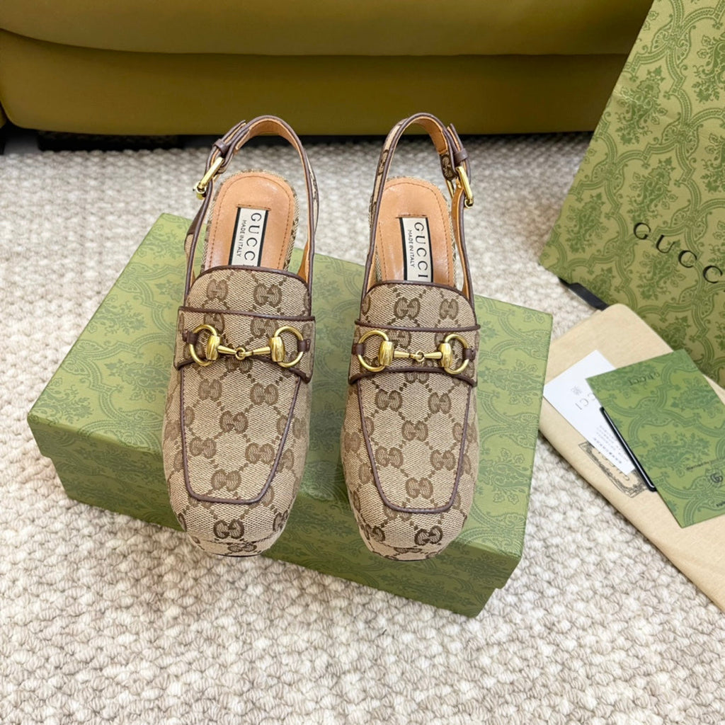 GUCCI HIGH - HEEL SLINGBACK WITH HORSEBIT LIGHT BROWN CALFSKIN