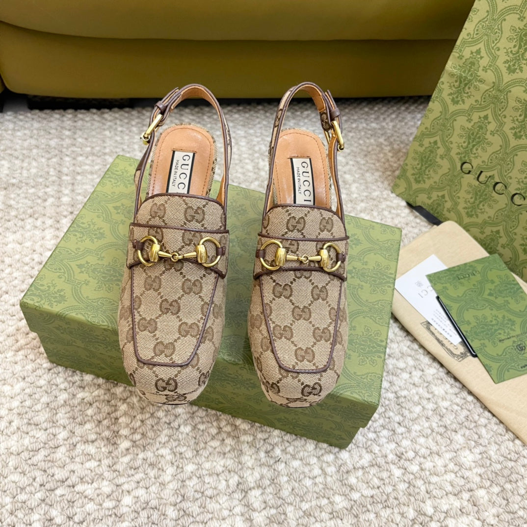 GUCCI HIGH - HEEL SLINGBACK WITH HORSEBIT LIGHT BROWN CALFSKIN
