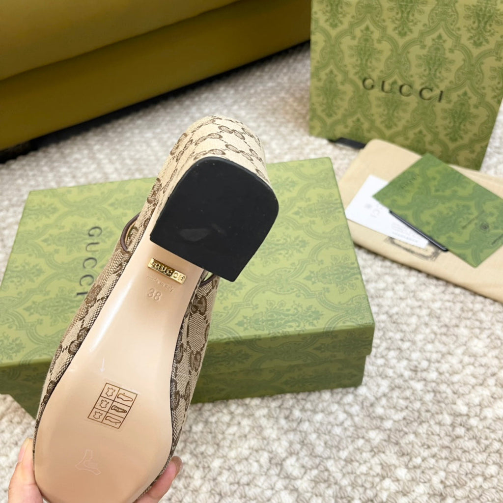 GUCCI HIGH - HEEL SLINGBACK WITH HORSEBIT LIGHT BROWN CALFSKIN