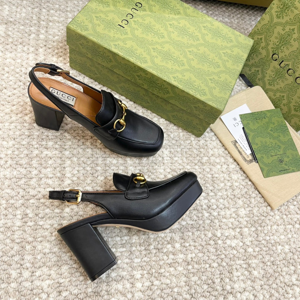 GUCCI HIGH - HEEL SLINGBACK WITH HORSEBIT BLACK CALFSKIN