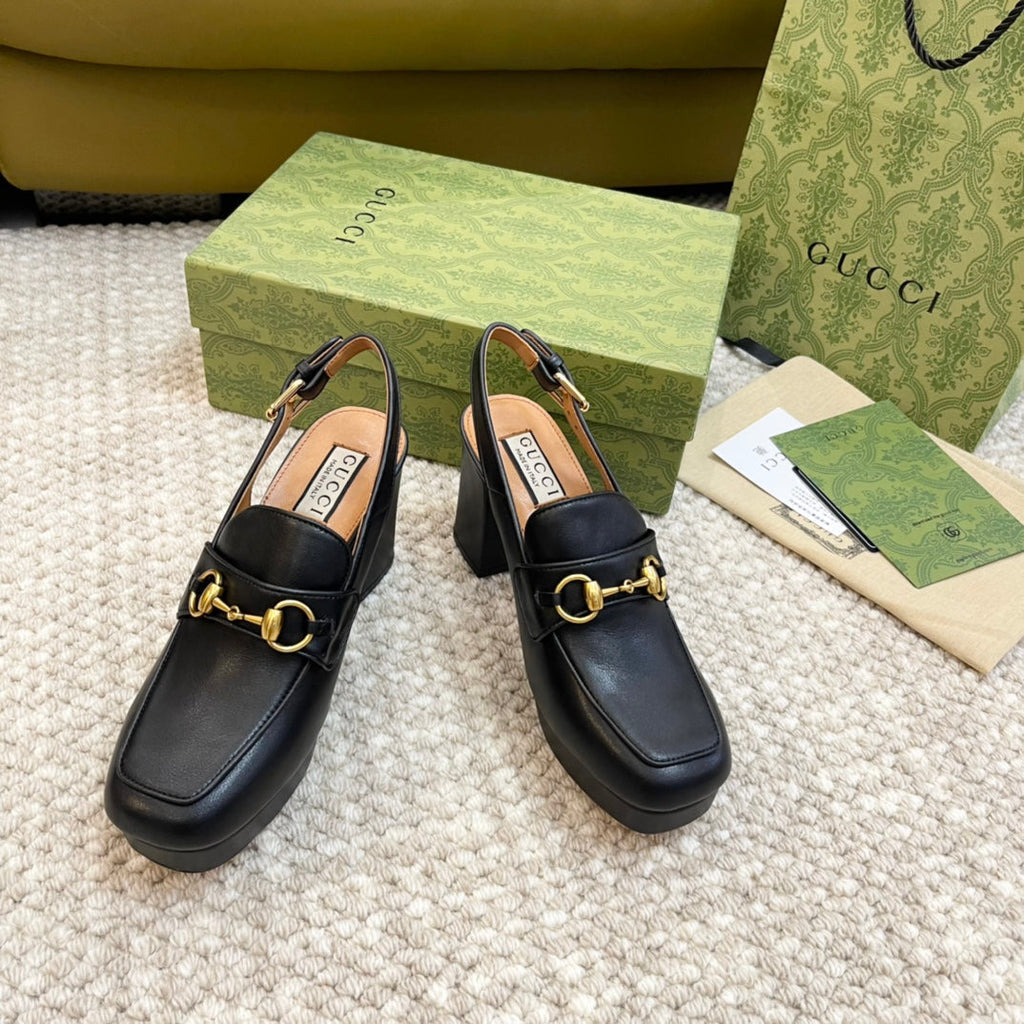 GUCCI HIGH - HEEL SLINGBACK WITH HORSEBIT BLACK CALFSKIN