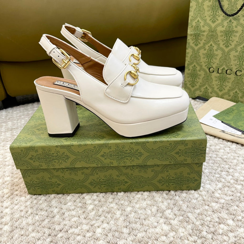 GUCCI HIGH - HEEL SLINGBACK WITH HORSEBIT WHITE CALFSKIN