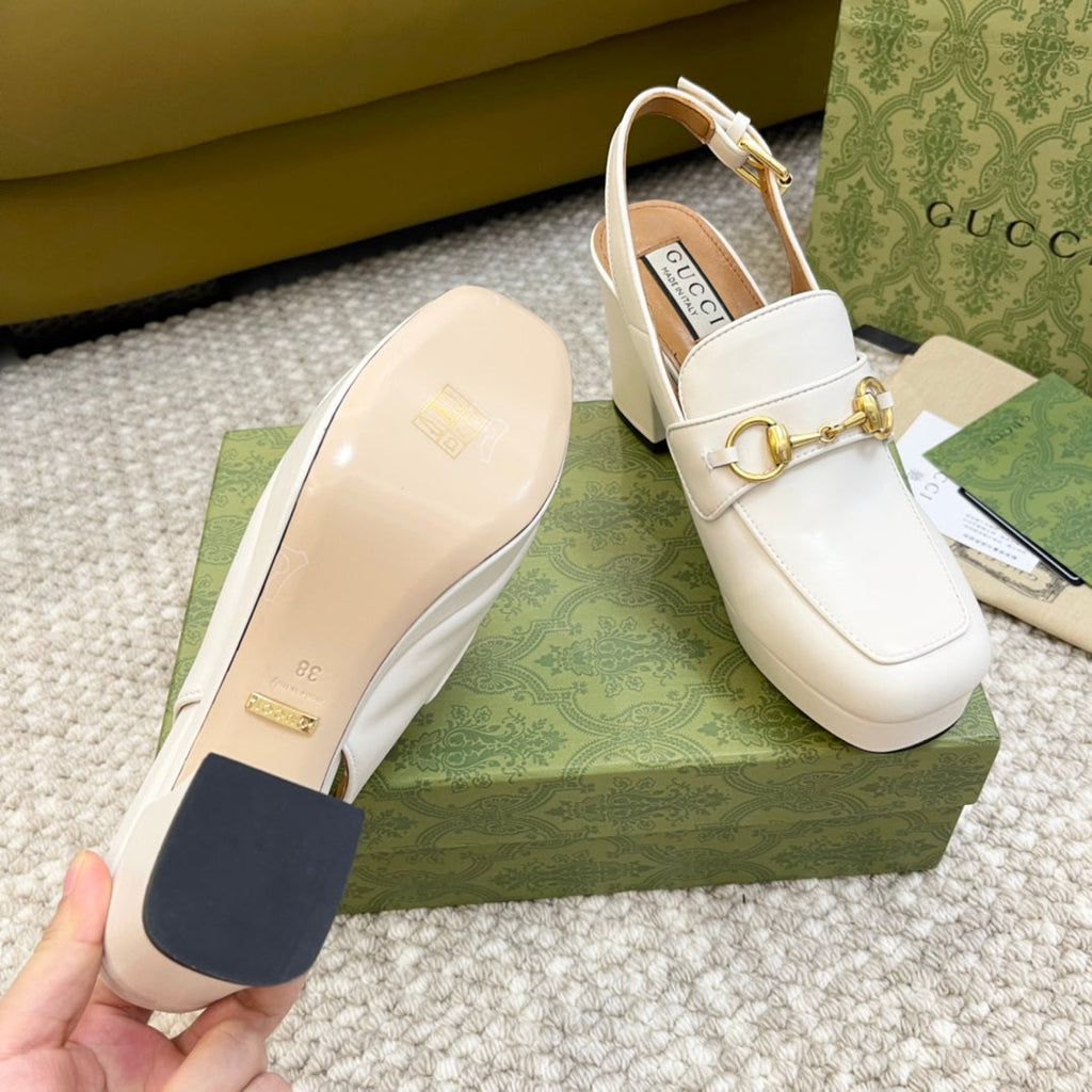 GUCCI HIGH - HEEL SLINGBACK WITH HORSEBIT WHITE CALFSKIN