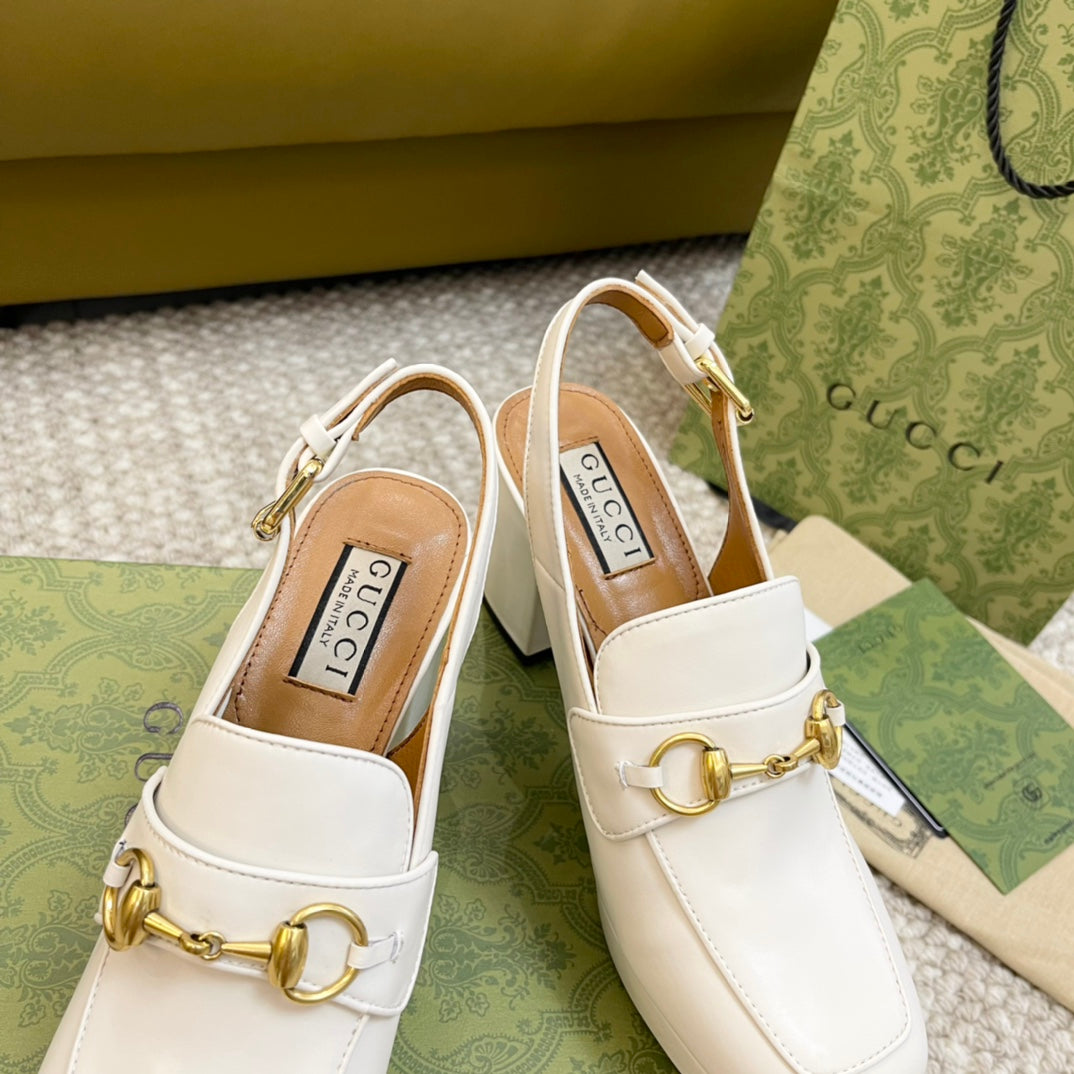 GUCCI HIGH - HEEL SLINGBACK WITH HORSEBIT WHITE CALFSKIN