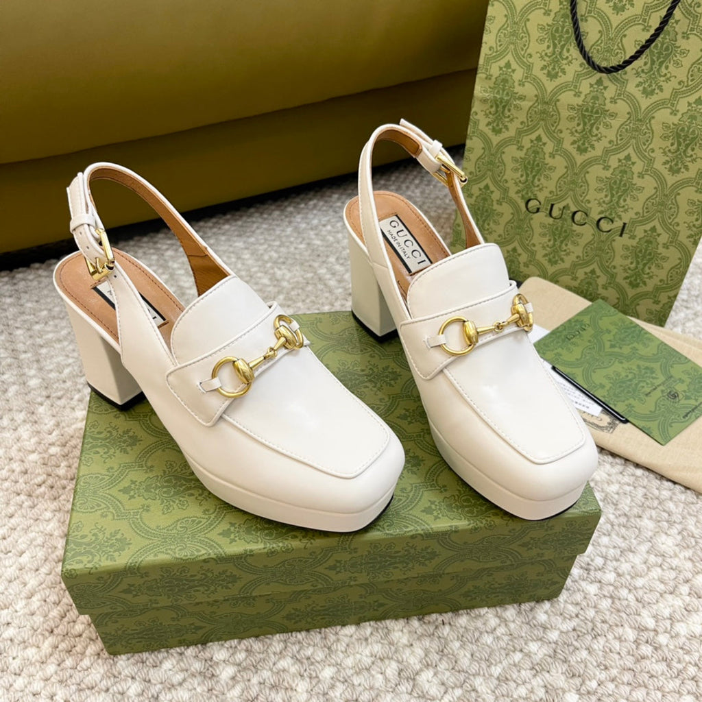 GUCCI HIGH - HEEL SLINGBACK WITH HORSEBIT WHITE CALFSKIN