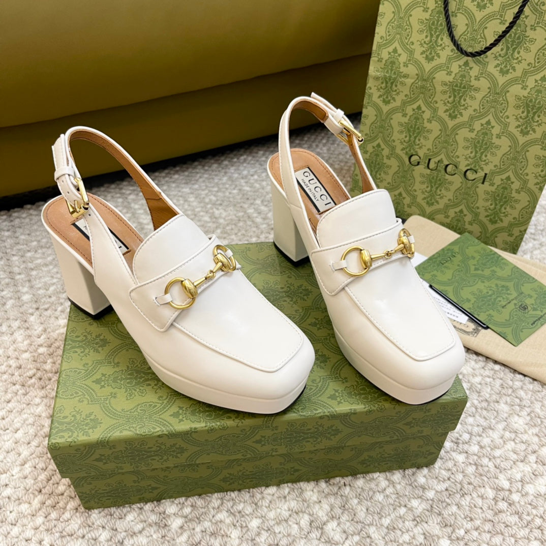 GUCCI HIGH - HEEL SLINGBACK WITH HORSEBIT WHITE CALFSKIN