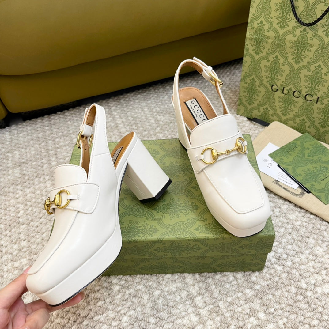 GUCCI HIGH - HEEL SLINGBACK WITH HORSEBIT WHITE CALFSKIN