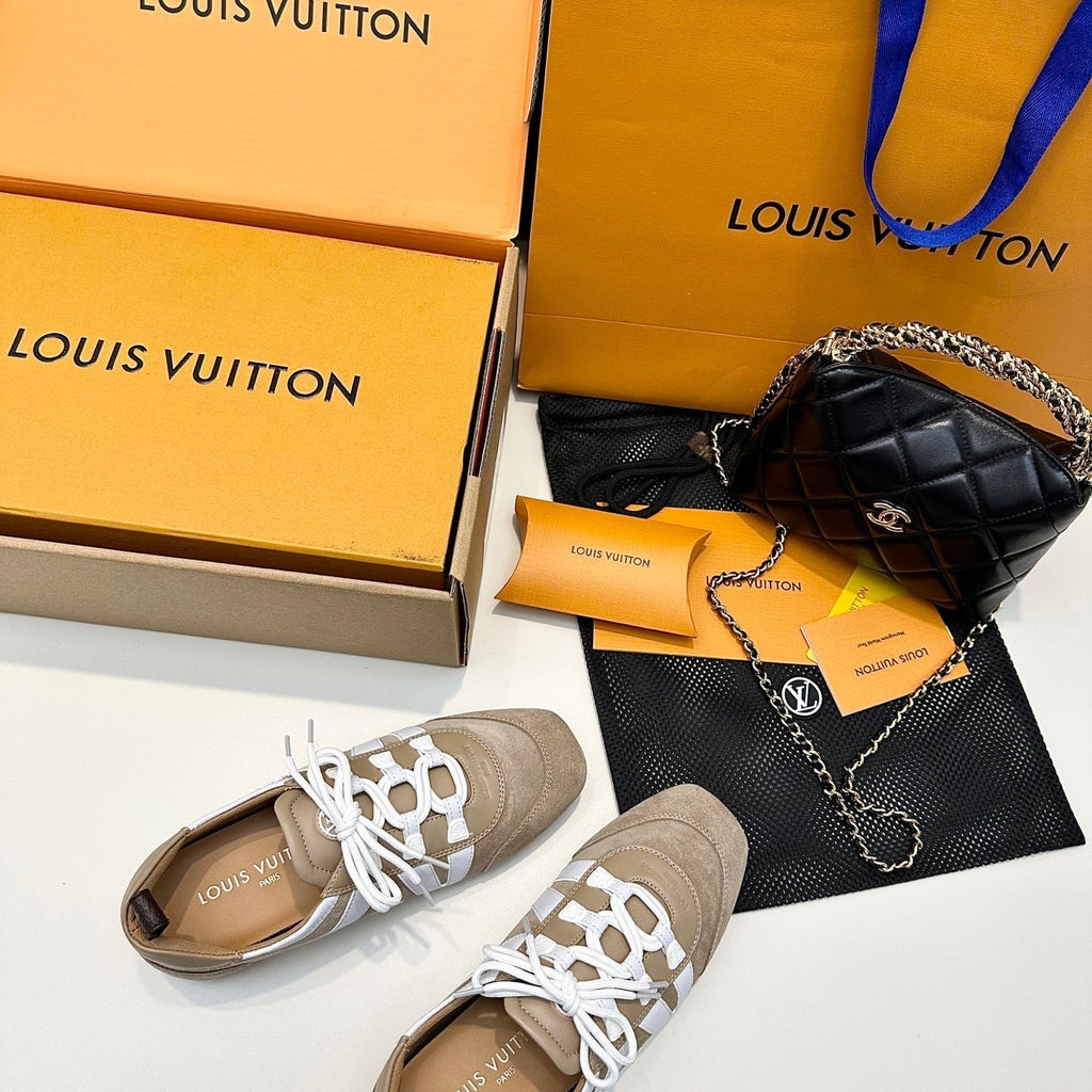 LOUIS VUITTON SNEAKERINA TRAINERS IN BROWN AND WHITE SUEDE
