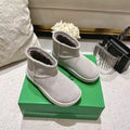 BOTTEGA VENETA SNAP MINI ANKLE BOOTS IN PALE GRAY SUEDE AND SHEARLING LINING
