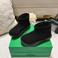 BOTTEGA VENETA SNAP MINI ANKLE BOOTS IN BLACK SUEDE AND SHEARLING LINING