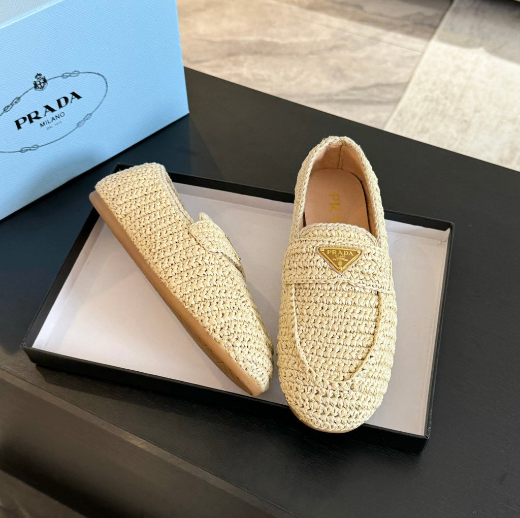 PRADA CROCHET LOAFERS PASTEL YELLOW CALFSKIN