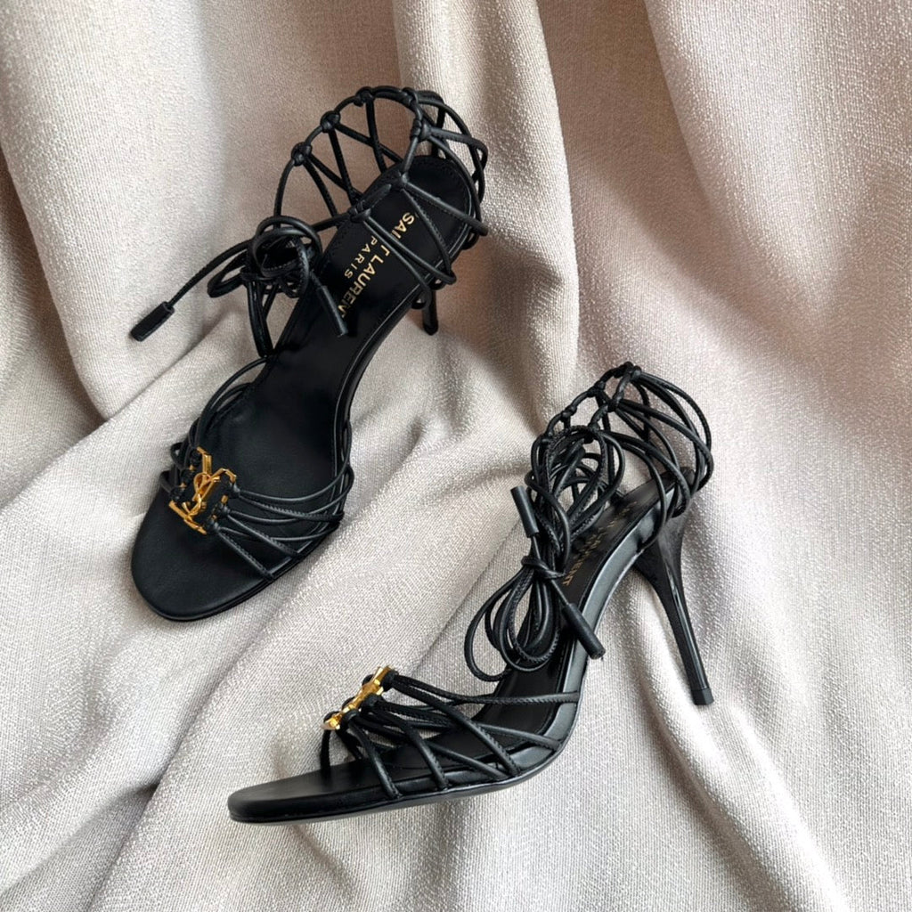 BABYLONE SANDALS 90 IN ALL BLACK LAMBSKIN