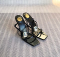 HIGH MULES WITH GEM IN BLACK GLOSSY CALFSKIN
