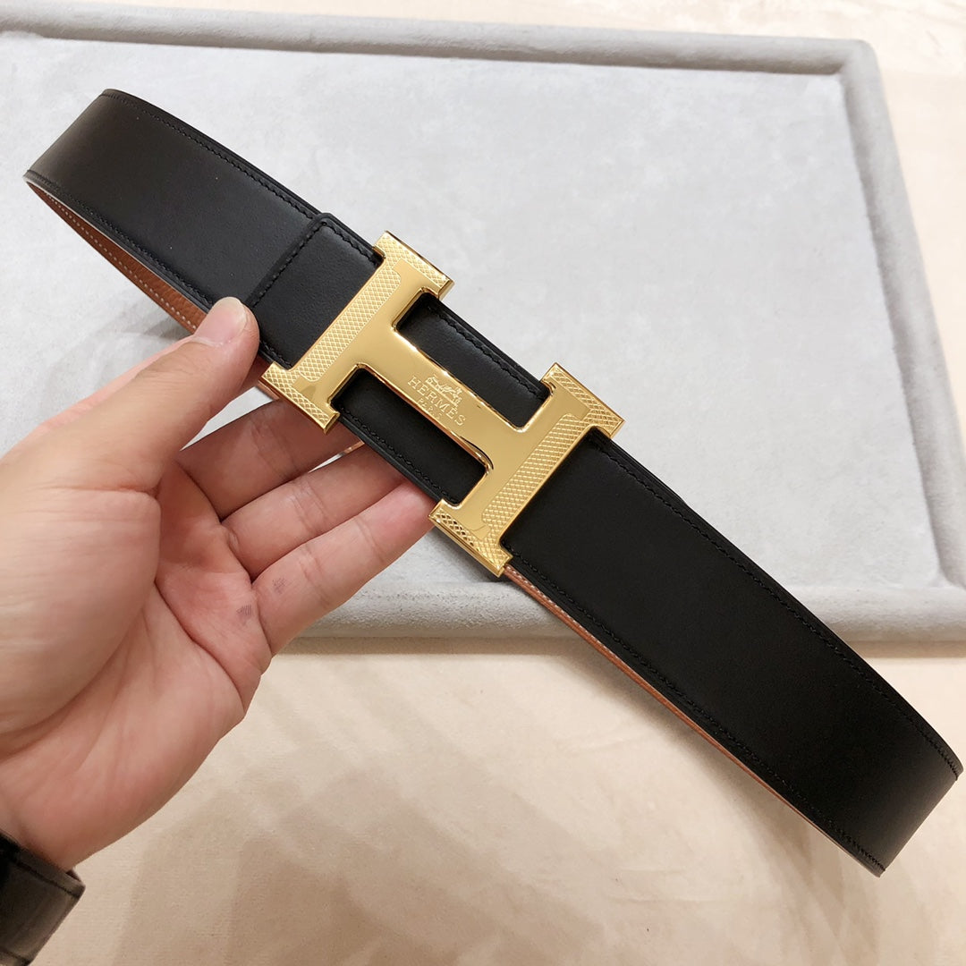 HERMES H D'ANCRE BELT BUCKLE & REVERSIBLE BRONZE BROWN LEATHER STRAP 38 MM GOLD HARDWARE