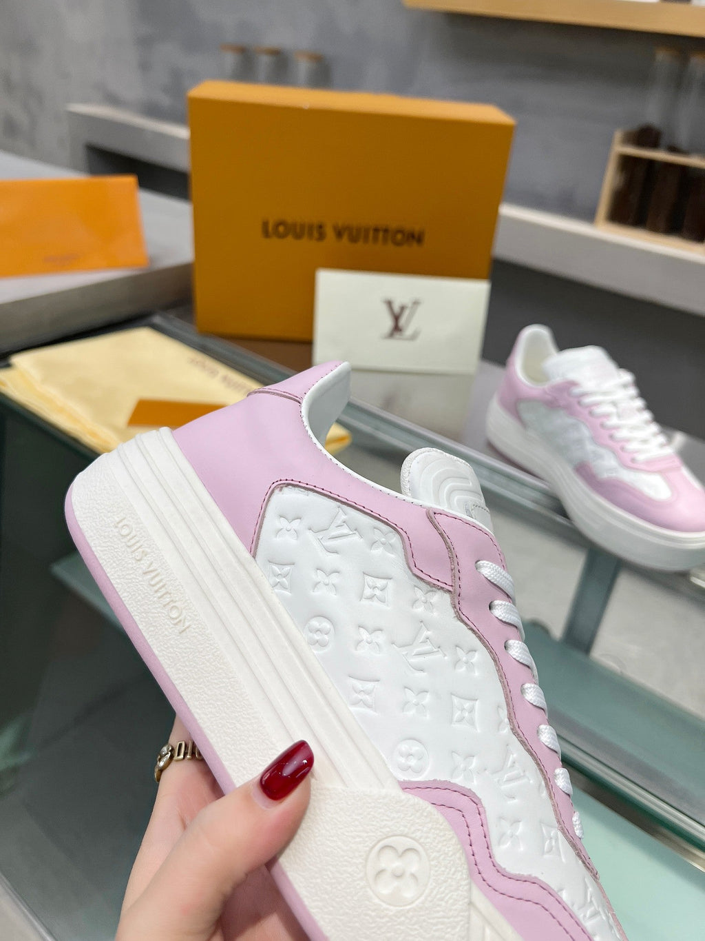 LOUIS VUITTON LV WOMEN GROOVY PLATFORM IN WHITE MIX LIGHT PINK EMBOSSED CALFSKIN