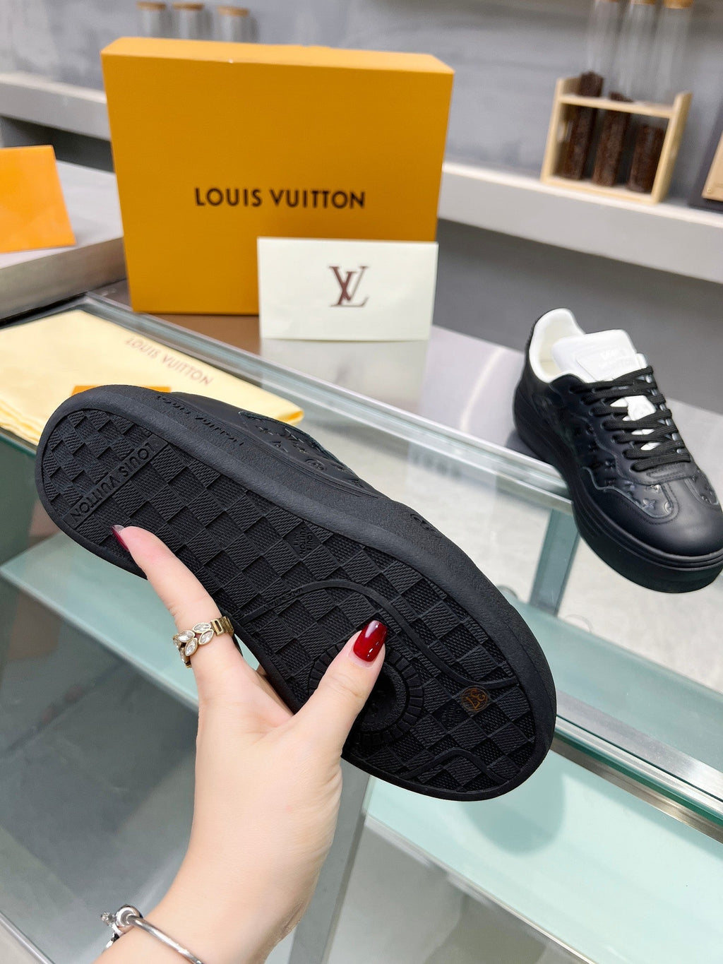 LOUIS VUITTON LV WOMEN GROOVY PLATFORM IN BLACK EMBOSSED CALFSKIN