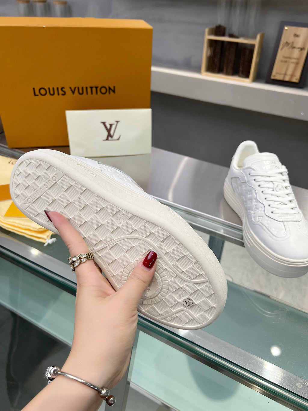 LOUIS VUITTON LV WOMEN GROOVY PLATFORM IN WHITE EMBOSSED CALFSKIN