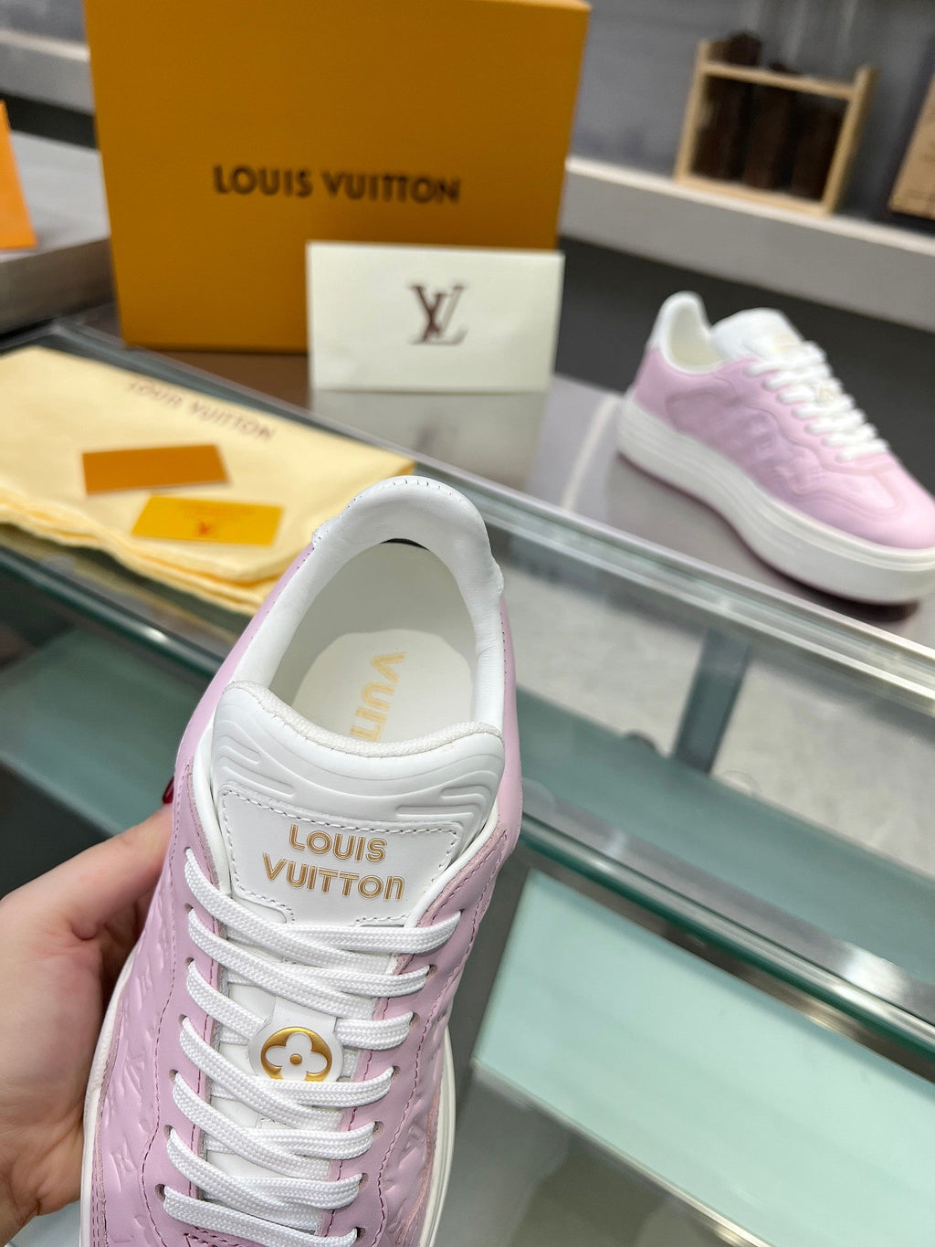 LOUIS VUITTON LV WOMEN GROOVY PLATFORM IN LIGHT PINK EMBOSSED CALFSKIN