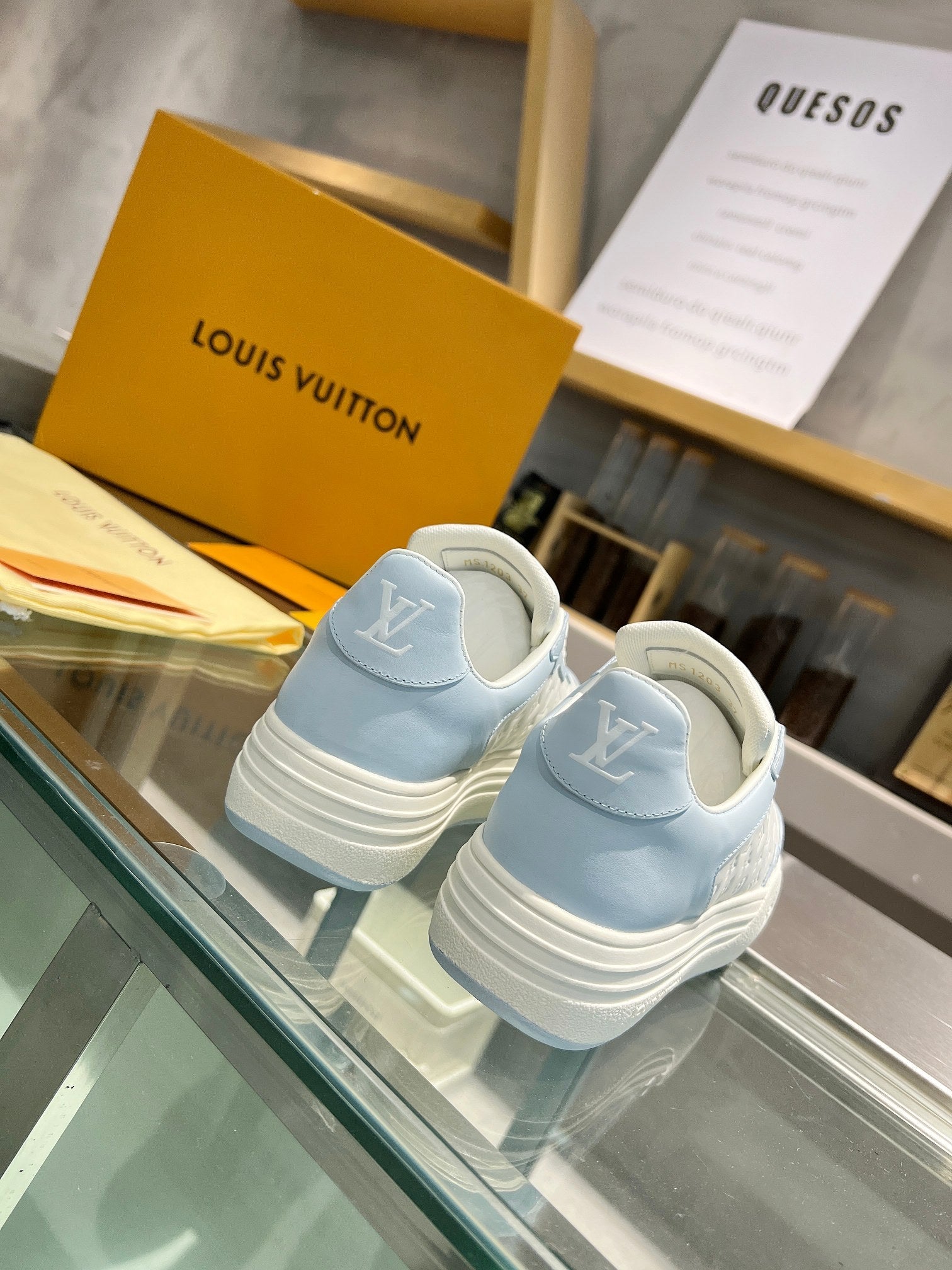 LOUIS VUITTON LV WOMEN GROOVY PLATFORM IN WHITE MIX LIGHT BLUE EMBOSSED CALFSKIN