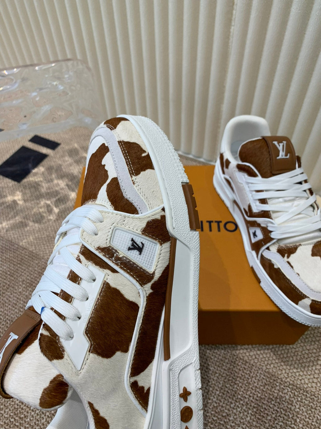 LOUIS VUITTON LV TRAINER SNEAKER PONY BROWN MIX WHITE