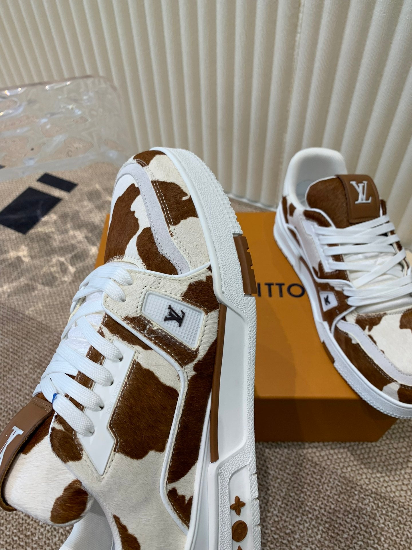 LOUIS VUITTON LV TRAINER SNEAKER PONY BROWN MIX WHITE