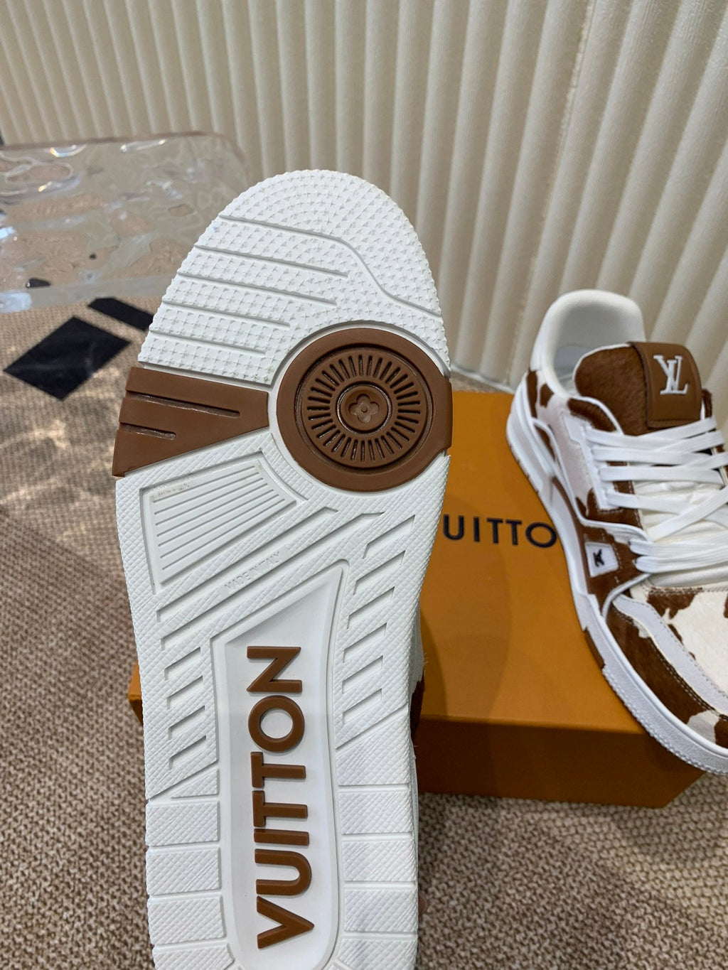 LOUIS VUITTON LV TRAINER SNEAKER PONY BROWN MIX WHITE