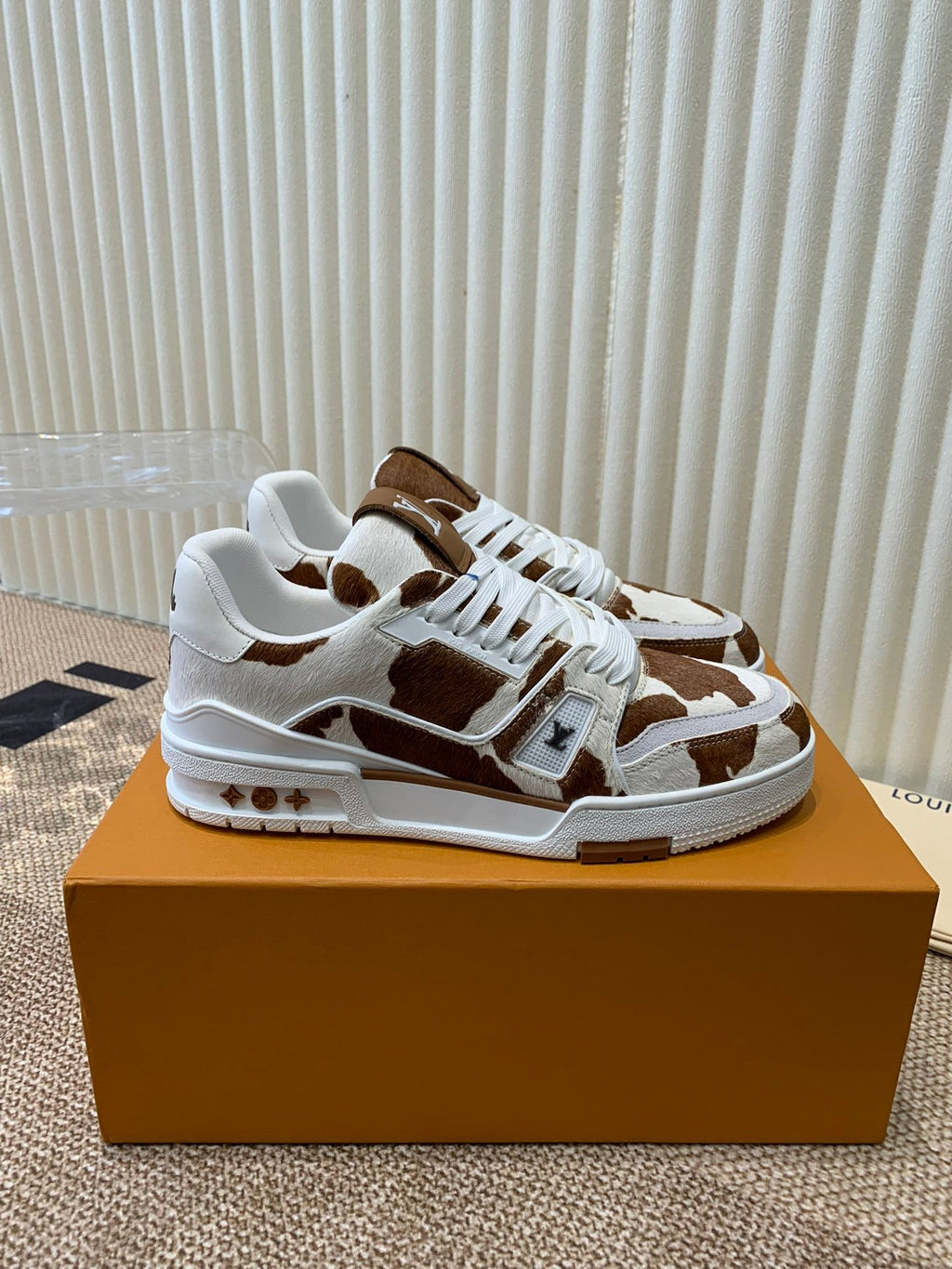 LOUIS VUITTON LV TRAINER SNEAKER PONY BROWN MIX WHITE